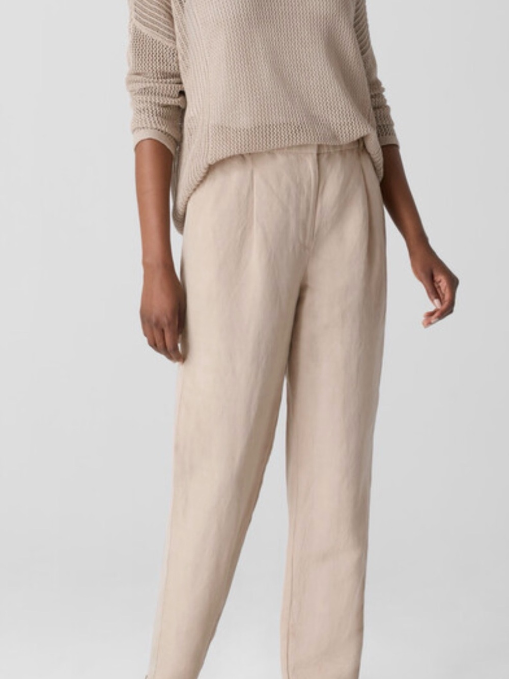 Eileen Fisher Neutral Linen-Blend Straight-Leg Pants in Beige